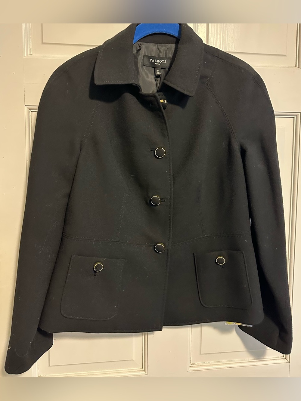 Talbots Black Wool-Blend Button Front Peacoat
